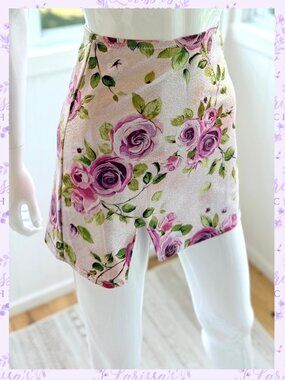 Treasure The Funk | Made in UK | Holographic Pink Rose Mini Skirt | Size XS